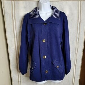 JM Collections Rain Wind Jacket Women's Large Navy Blue